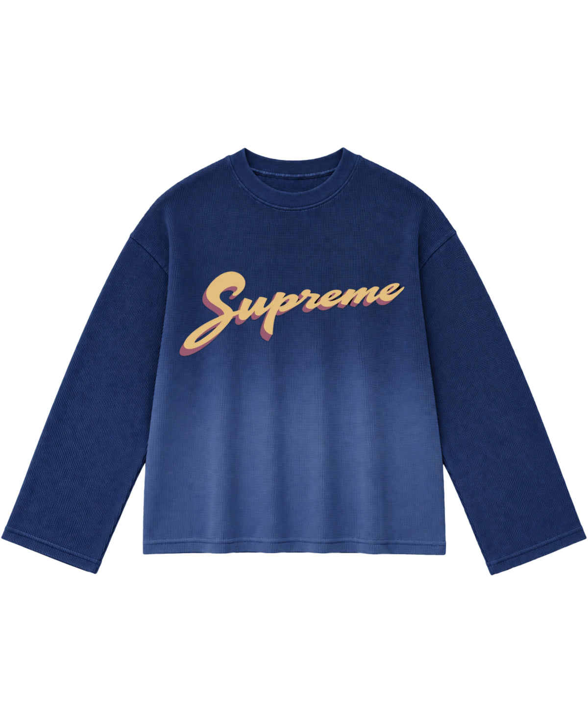 Blue Ombré Waffle Knit Oversized Full-Sleeve Front Design