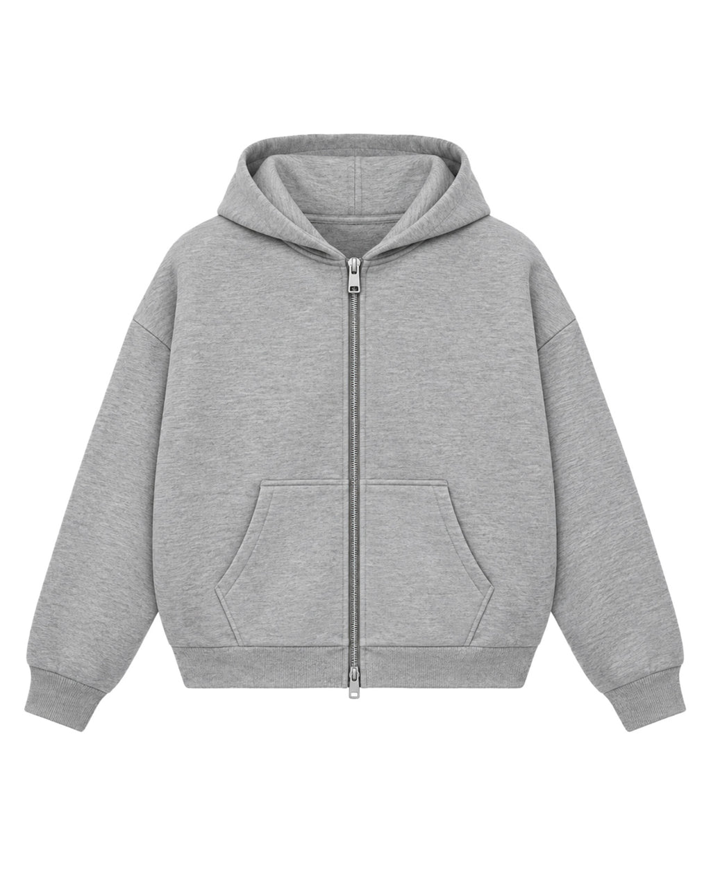 Grey Boxy Dual Zipper Hoodie Front Design