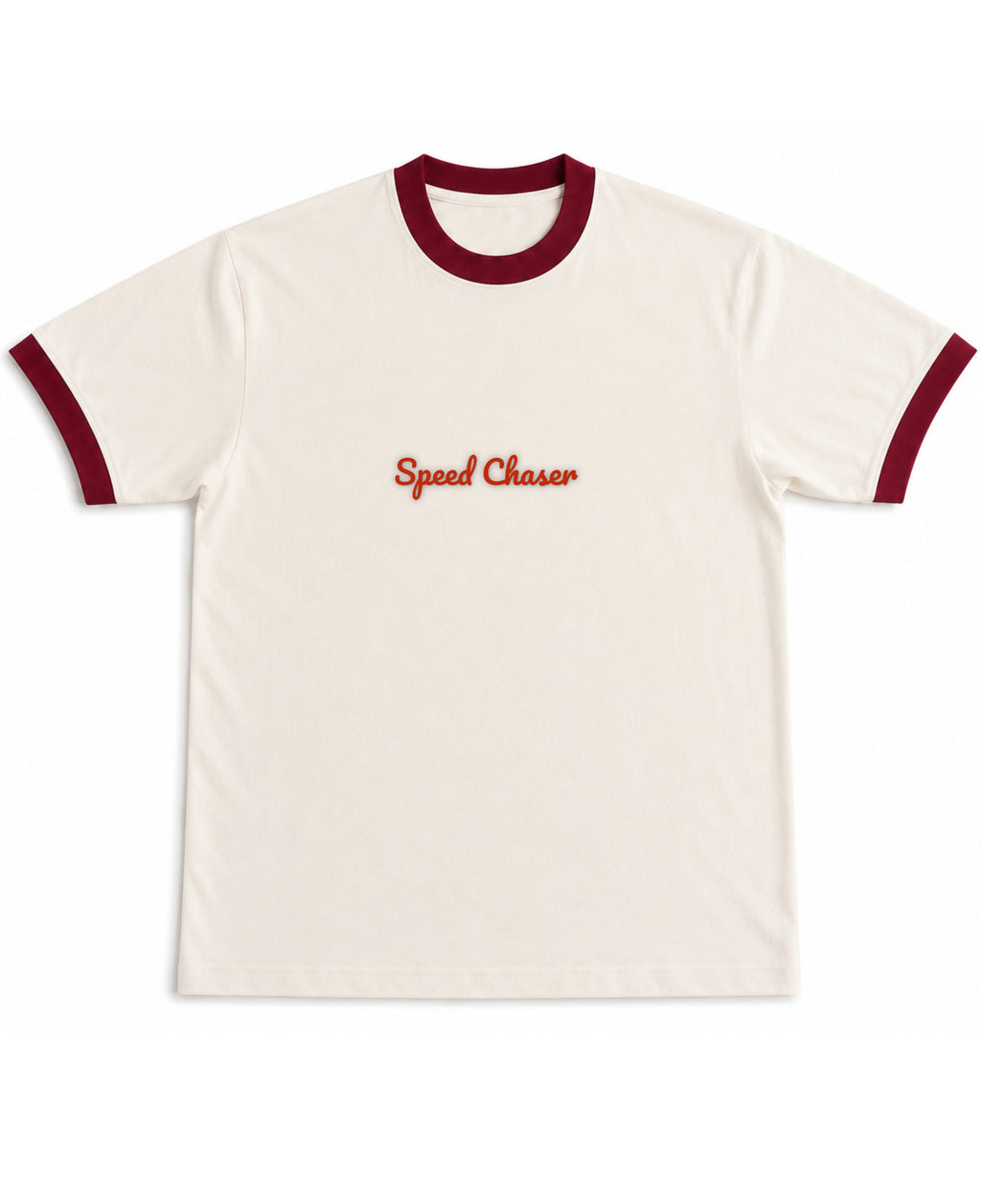 Off White & Maroon Ringer tee Front Design